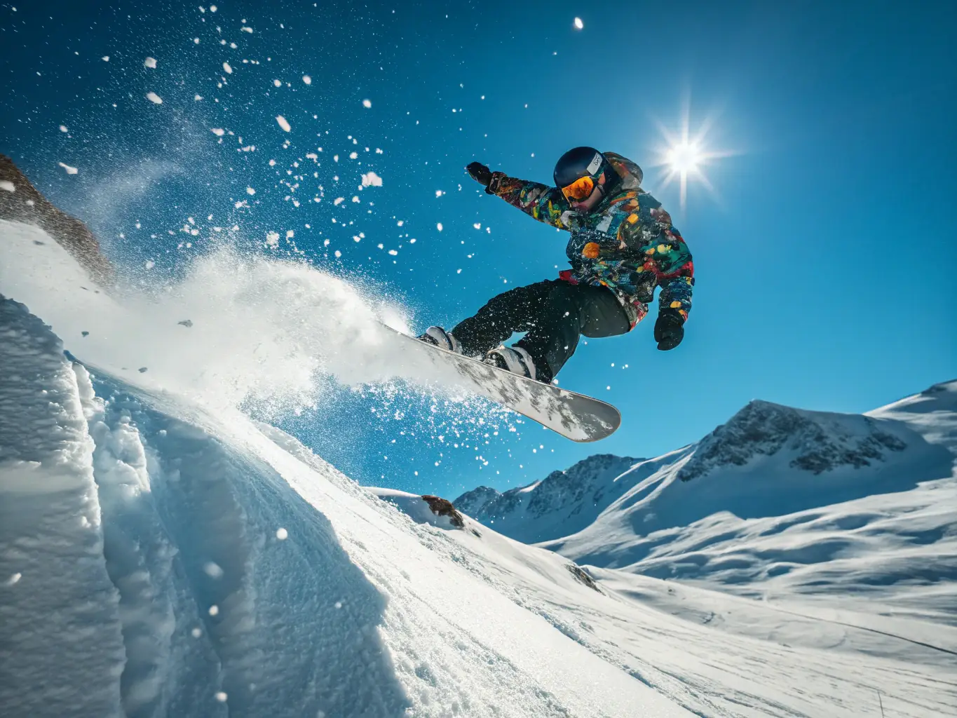 A snowboarder executing a jump in a terrain park, demonstrating the club's snowboarding program.