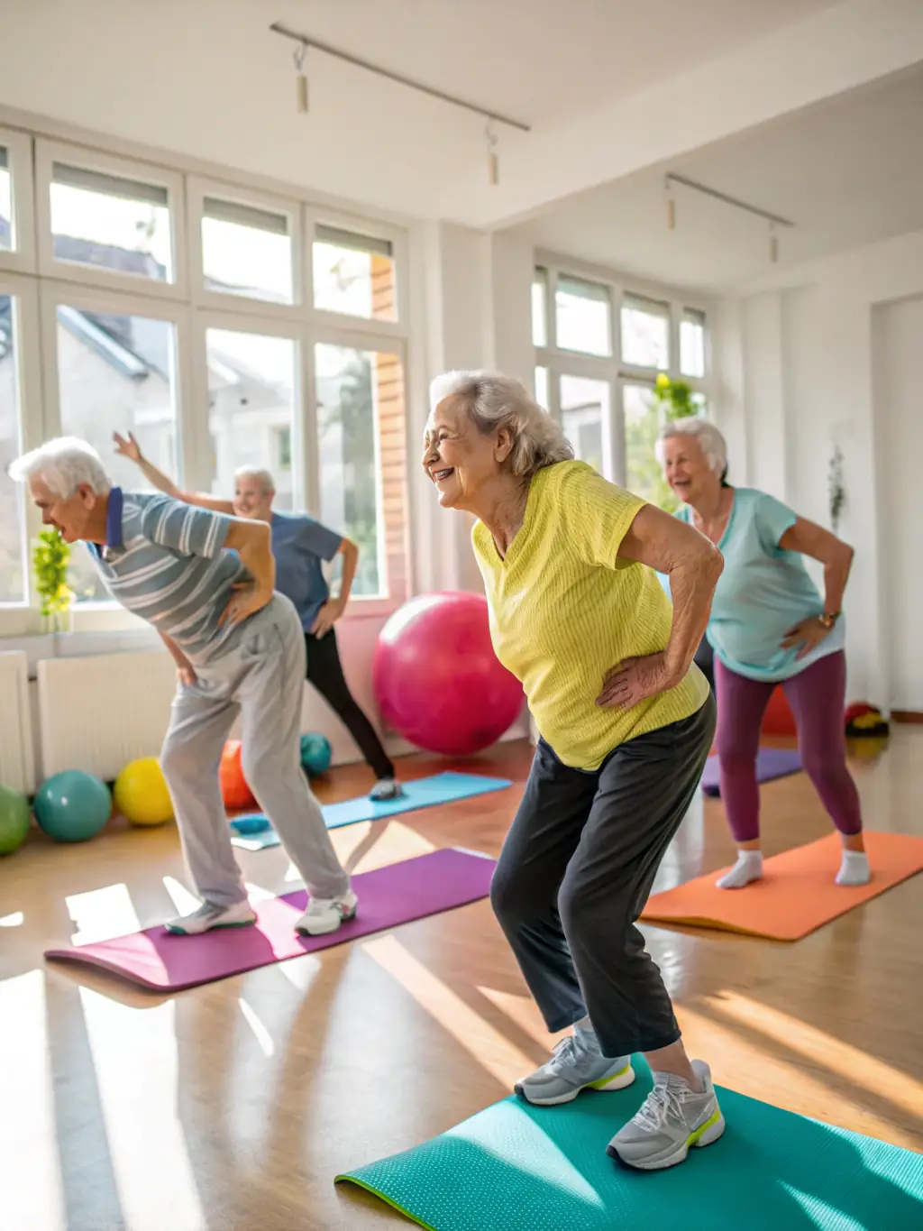 A picture of a group of seniors participating in a gentle exercise class, emphasizing the FSCF's dedication to accessible activities for all ages.