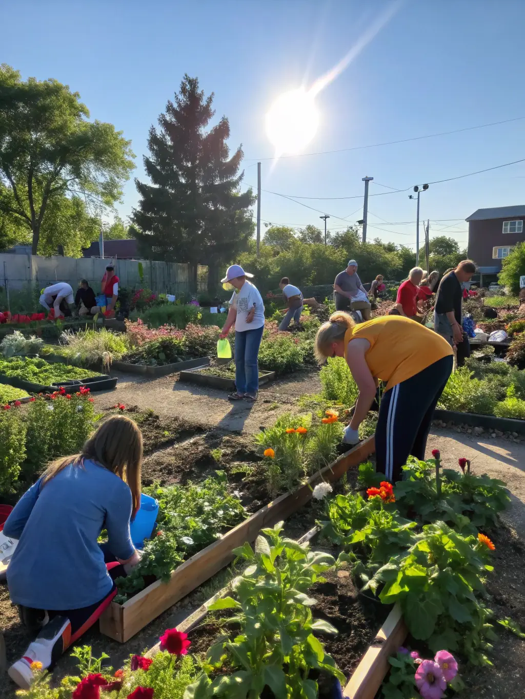 An image of people of different ages and backgrounds participating in a community gardening project, highlighting the FSCF's focus on environmental stewardship and community collaboration.